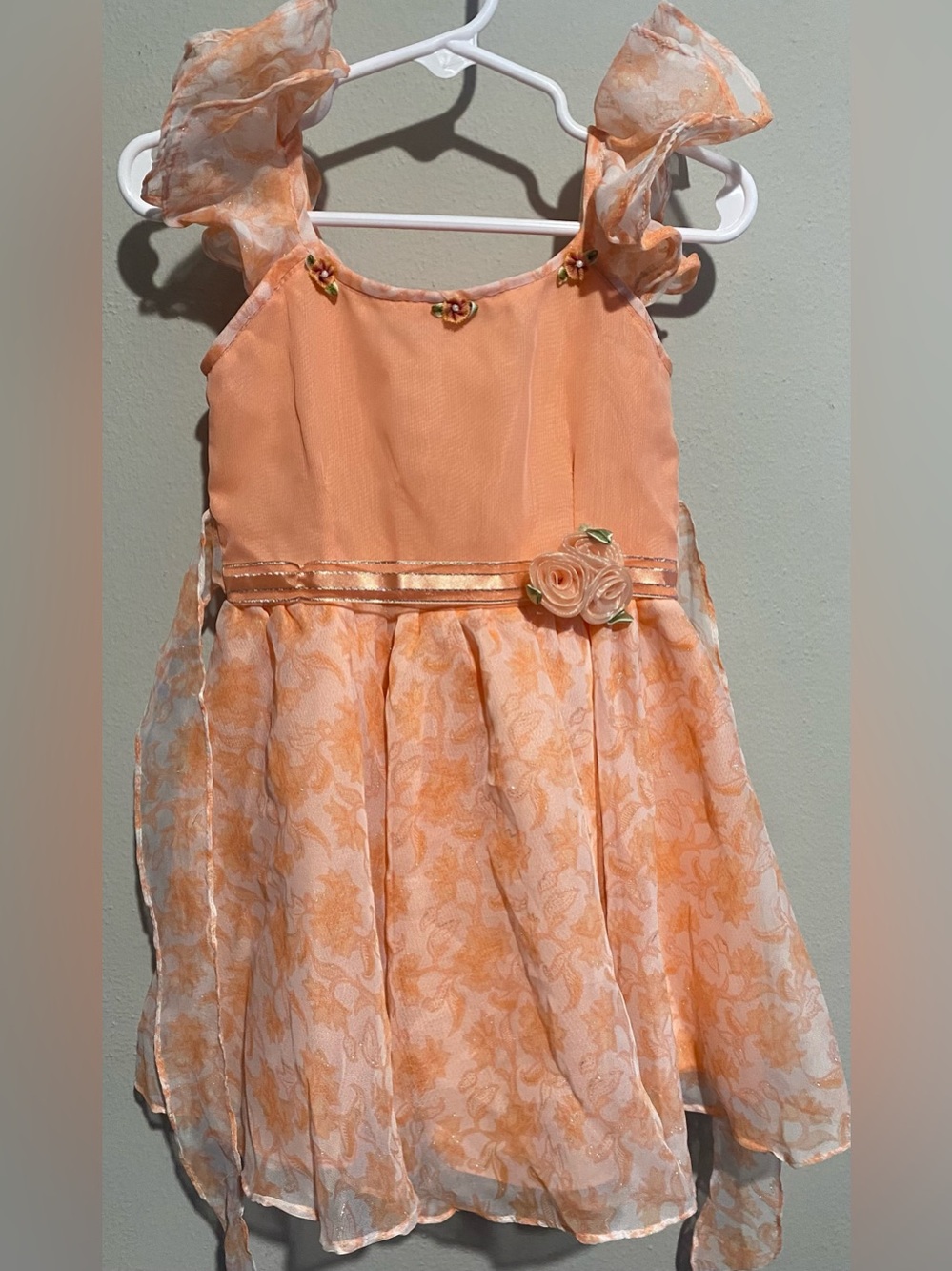 Peach Floral Ruffle Strap Girls' Dress